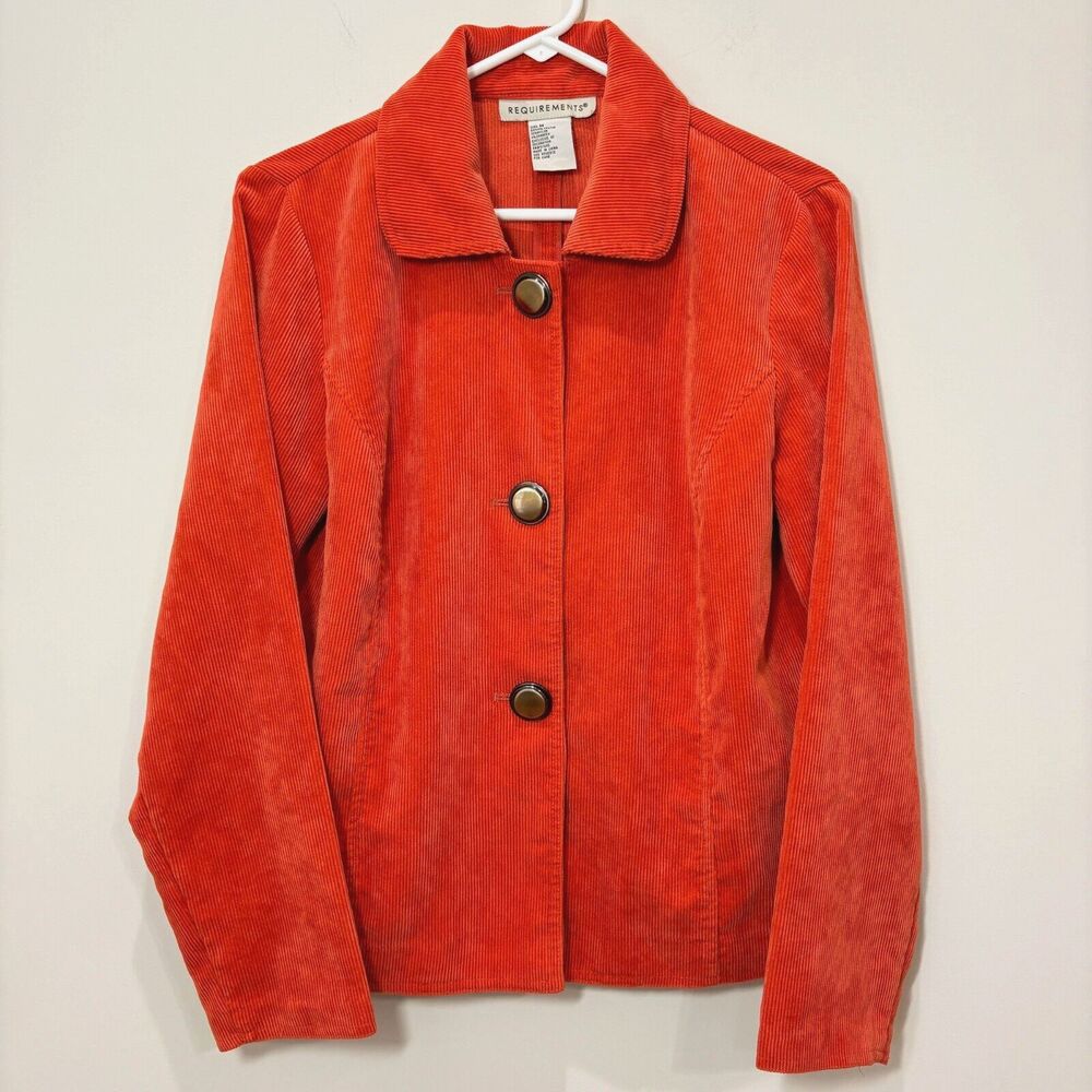 VTG Orange Corduroy Jacket Oversized Buttons Women M Barn Chore Coat Hippie
